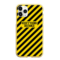 Чехол iPhone 11 Pro матовый Keep fucking distance, цвет: 3D-желтый