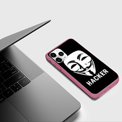 Чехол iPhone 11 Pro матовый HACKER Маска V, цвет: 3D-малиновый — фото 2
