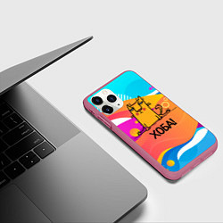 Чехол iPhone 11 Pro матовый Кот на шпагате, цвет: 3D-малиновый — фото 2