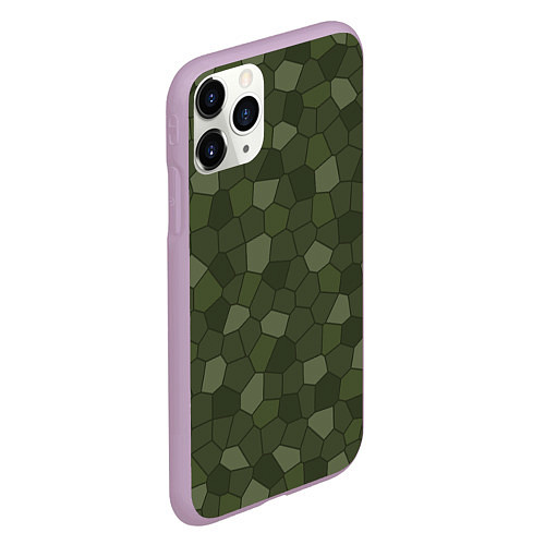 Чехол iPhone 11 Pro матовый Камуфляжная мозаика - Хаки / 3D-Сиреневый – фото 2