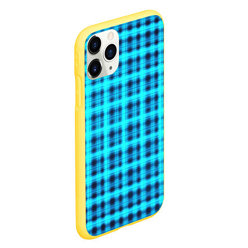 Чехол iPhone 11 Pro матовый Неоновый узор в клеточку Голубая клетка Светящиеся / 3D-Желтый – фото 2