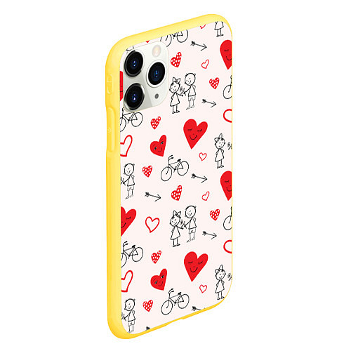 Чехол iPhone 11 Pro матовый Романтические сердечки / 3D-Желтый – фото 2