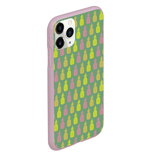 Чехол iPhone 11 Pro матовый Шествие ананасов / 3D-Розовый – фото 2