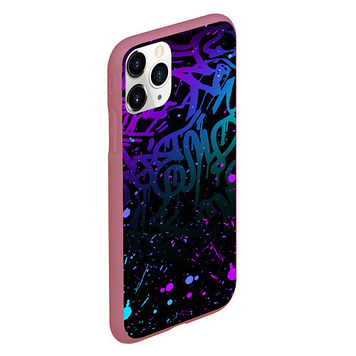 Чехол iPhone 11 Pro матовый НЕОНОВОЕ ГРАФФИТИ НЕОНОВЫЕ БРЫЗГИ / 3D-Малиновый – фото 2