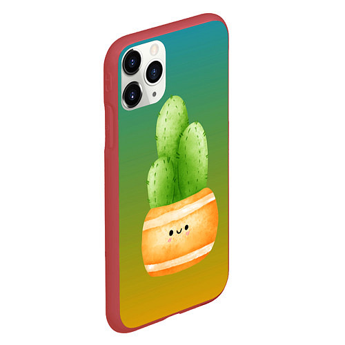 Чехол iPhone 11 Pro матовый Кактус в горшке с рожицей / 3D-Красный – фото 2