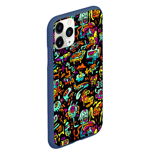 Чехол iPhone 11 Pro матовый Прикольный красочный паттерн / 3D-Тёмно-синий – фото 2