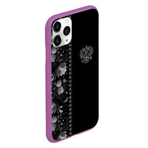 Чехол iPhone 11 Pro матовый ГЖЕЛЬ RUSSIA ЧБ / 3D-Фиолетовый – фото 2