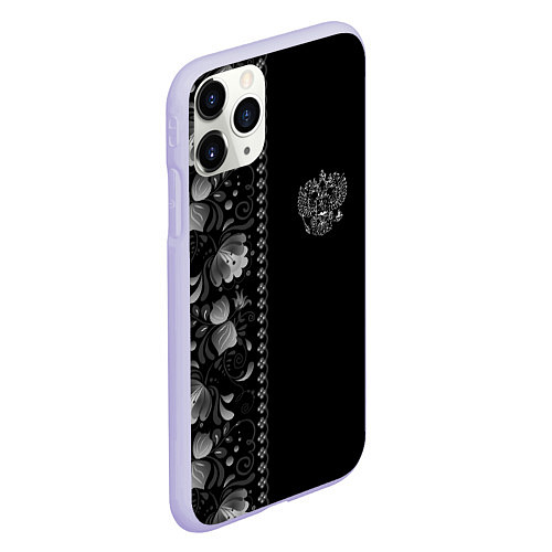 Чехол iPhone 11 Pro матовый ГЖЕЛЬ RUSSIA ЧБ / 3D-Светло-сиреневый – фото 2