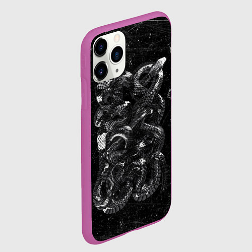 Чехол iPhone 11 Pro матовый Чб Блестящая Змея Snake Shine / 3D-Фиолетовый – фото 2