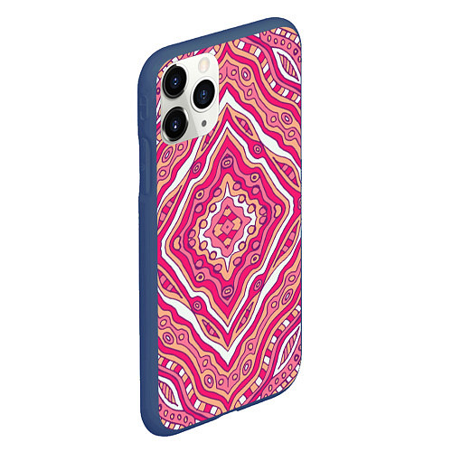 Чехол iPhone 11 Pro матовый Абстракция Узор розового цвета / 3D-Тёмно-синий – фото 2