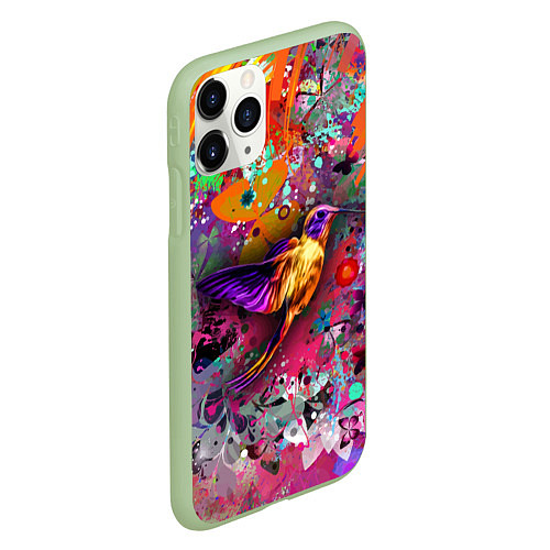 Чехол iPhone 11 Pro матовый Колибри Floral Pattern / 3D-Салатовый – фото 2