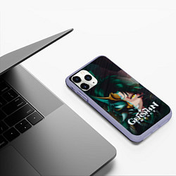 Чехол iPhone 11 Pro матовый Геншин Сяо-охотник на демонов, цвет: 3D-светло-сиреневый — фото 2