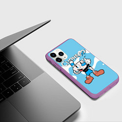 Чехол iPhone 11 Pro матовый Cuphead синяя чашечка, цвет: 3D-фиолетовый — фото 2