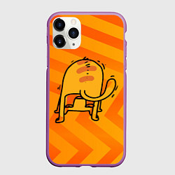Чехол iPhone 11 Pro матовый Рыжий кот вверх тормашками, цвет: 3D-фиолетовый
