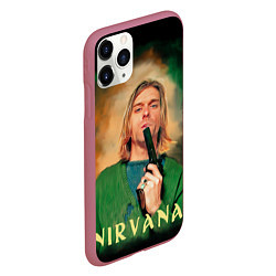 Чехол iPhone 11 Pro матовый Nirvana - Kurt Cobain with a gun, цвет: 3D-малиновый — фото 2