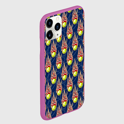 Чехол iPhone 11 Pro матовый Теннисные мячики в огне / 3D-Фиолетовый – фото 2
