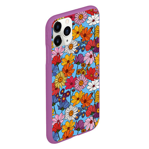 Чехол iPhone 11 Pro матовый Ромашки-лютики / 3D-Фиолетовый – фото 2