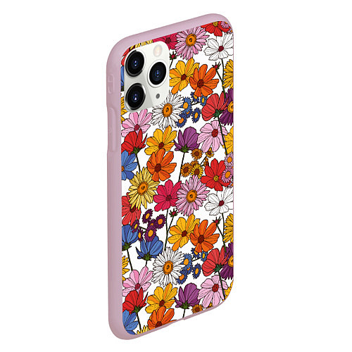 Чехол iPhone 11 Pro матовый Полевые Цветы на белом фоне / 3D-Розовый – фото 2