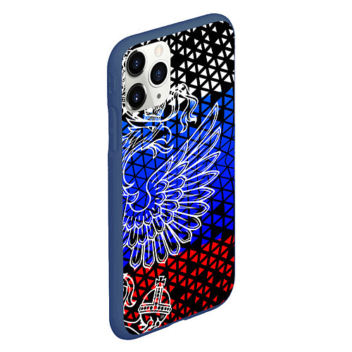 Чехол iPhone 11 Pro матовый Флаг russia / 3D-Тёмно-синий – фото 2