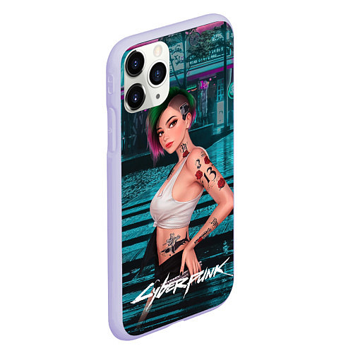 Чехол iPhone 11 Pro матовый Judy Cyberpunk2077 art / 3D-Светло-сиреневый – фото 2