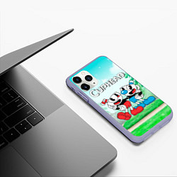 Чехол iPhone 11 Pro матовый Cuphead Красная и синяя чашечка, цвет: 3D-светло-сиреневый — фото 2