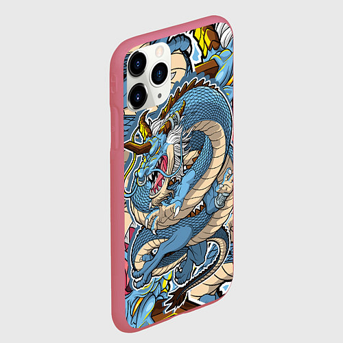 Чехол iPhone 11 Pro матовый Синий дракон-монст / 3D-Малиновый – фото 2