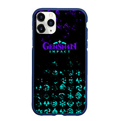 Чехол iPhone 11 Pro матовый GENSHIN NEON PATTERN SYMBOL НЕОН ЭМБЛЕМЫ