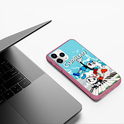 Чехол iPhone 11 Pro матовый Cuphead 2 чашечки, цвет: 3D-малиновый — фото 2