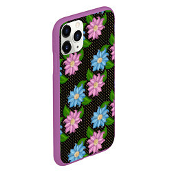 Чехол iPhone 11 Pro матовый FLOWERS BLACK, цвет: 3D-фиолетовый — фото 2