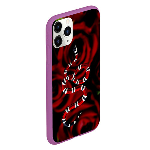 Чехол iPhone 11 Pro матовый Змея в Цветах Розы Snake Rose / 3D-Фиолетовый – фото 2