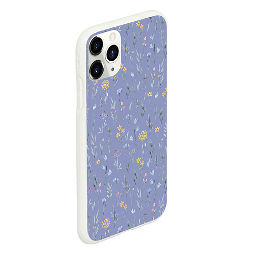 Чехол iPhone 11 Pro матовый Цветы растения акварелью на сиреневом фоне / 3D-Белый – фото 2