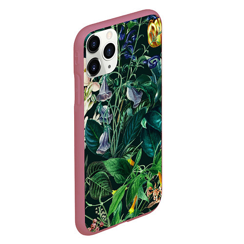 Чехол iPhone 11 Pro матовый Цветы Темный Сад / 3D-Малиновый – фото 2