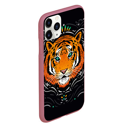 Чехол iPhone 11 Pro матовый Взгляд Тигра Eye of Tiger / 3D-Малиновый – фото 2