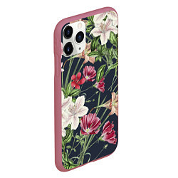 Чехол iPhone 11 Pro матовый Цветы Розовые, цвет: 3D-малиновый — фото 2