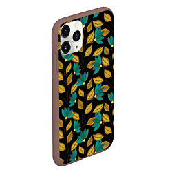 Чехол iPhone 11 Pro матовый Золотые и зеленые листья, цвет: 3D-коричневый — фото 2
