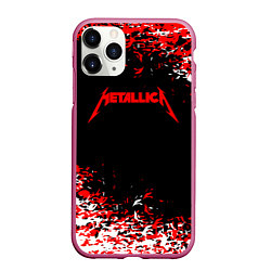 Чехол iPhone 11 Pro матовый Metallica текстура белая красная, цвет: 3D-малиновый