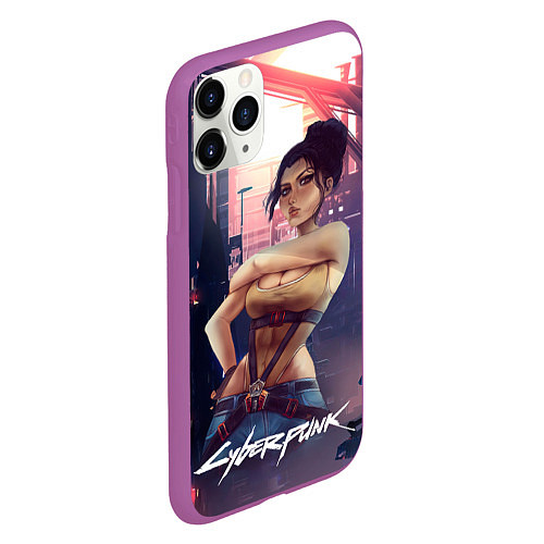 Чехол iPhone 11 Pro матовый Панам рисунок Cyberpunk2077 / 3D-Фиолетовый – фото 2