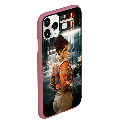 Чехол iPhone 11 Pro матовый Панам nightCity киберпанк2077 / 3D-Малиновый – фото 2
