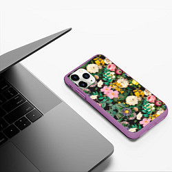 Чехол iPhone 11 Pro матовый Паттерн из летних цветов Summer Flowers Pattern, цвет: 3D-фиолетовый — фото 2