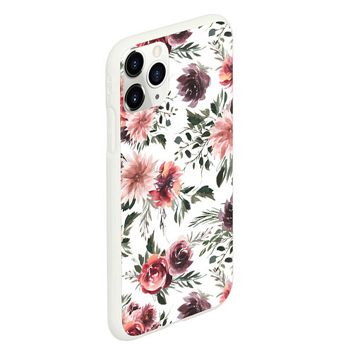 Чехол iPhone 11 Pro матовый Цветы Тёмно-Красные / 3D-Белый – фото 2