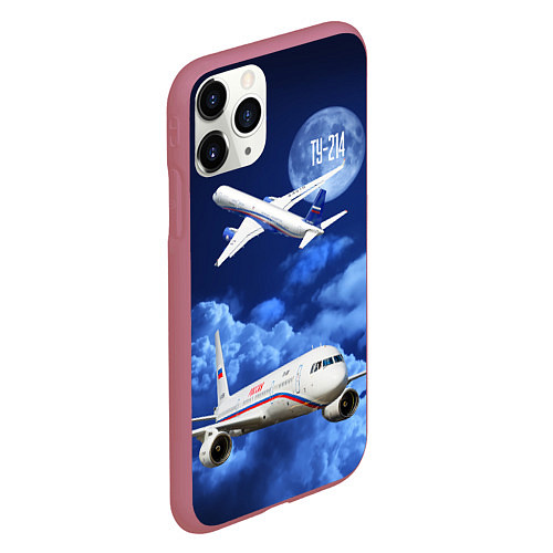 Чехол iPhone 11 Pro матовый Пассажирский самолет Ту-214 / 3D-Малиновый – фото 2