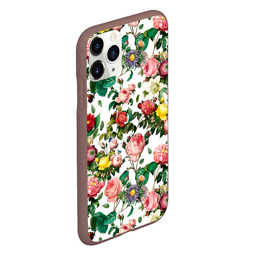 Чехол iPhone 11 Pro матовый Узор из летних роз Summer Roses Pattern / 3D-Коричневый – фото 2