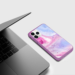 Чехол iPhone 11 Pro матовый Абстрактные краски голубой, розовый, цвет: 3D-фиолетовый — фото 2