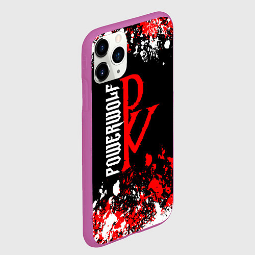 Чехол iPhone 11 Pro матовый Powerwolf брызги красок / 3D-Фиолетовый – фото 2