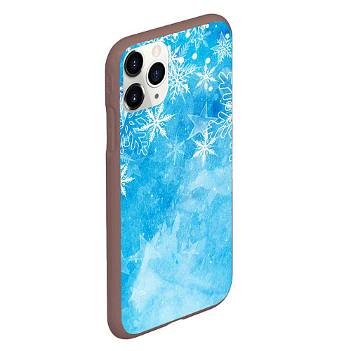 Чехол iPhone 11 Pro матовый Новогодние снежинки / 3D-Коричневый – фото 2