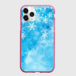 Чехол iPhone 11 Pro матовый Новогодние снежинки, цвет: 3D-малиновый