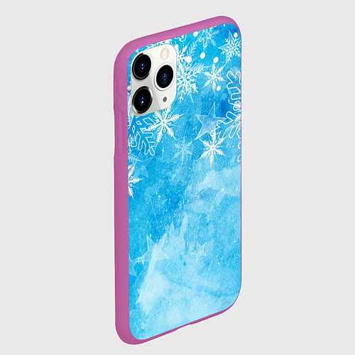 Чехол iPhone 11 Pro матовый Новогодние снежинки / 3D-Фиолетовый – фото 2