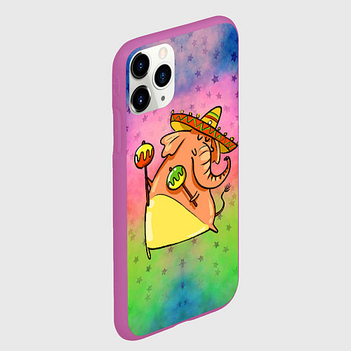 Чехол iPhone 11 Pro матовый Мексиканский веселый слон / 3D-Фиолетовый – фото 2