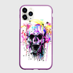 Чехол iPhone 11 Pro матовый Череп - акварель, цвет: 3D-фиолетовый