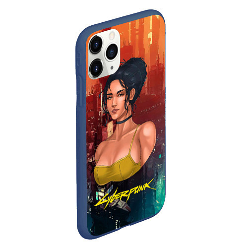 Чехол iPhone 11 Pro матовый Панам рисунок Cyberpunk 2077 / 3D-Тёмно-синий – фото 2